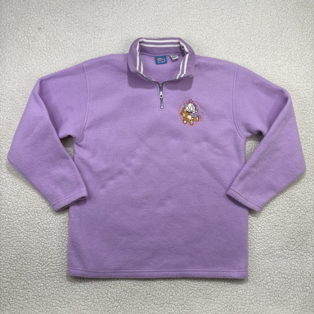 Vintage Rugrats Sweatshirt Girls L 14/16 Purple‎ Fleece 1/4 Zip Pullover Sweater